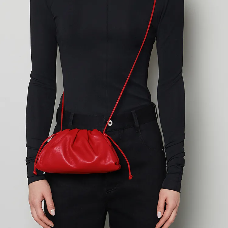 Bottega Veneta POUCH Cloud Bag Calfskin Handheld Shoulder Bag, Crossbody Bag Mini Women's Bright Red-2