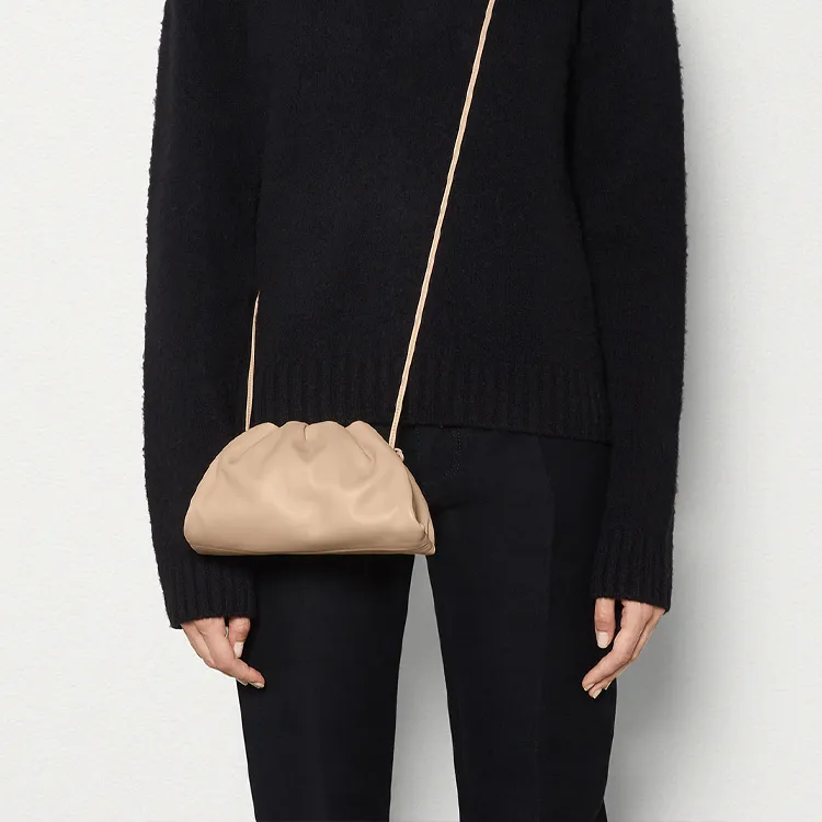 Bottega Veneta Cow Leather Cloud Bag, Handbag, Crossbody Bag Mini Women's Almond-4
