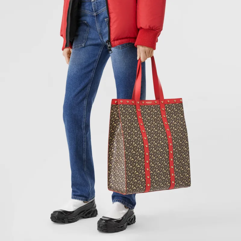 Burberry Canvas Tote Bag Shopping Bag Handbag Unisex Red-8