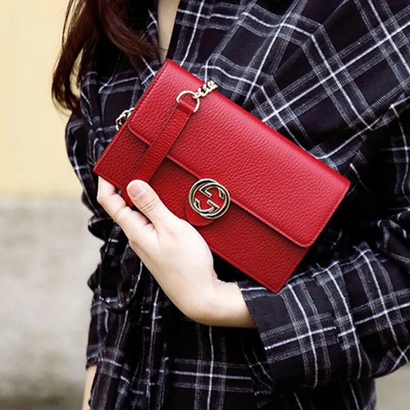 GUCCI Interlocking GG Crossbody Chain Wallet Red-7
