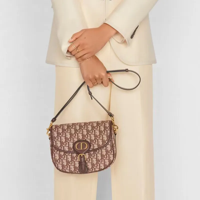 DIOR Bobby Cow Leather Handbag Shoulder Bag Crossbody Bag Medium Size Women's Brown-6