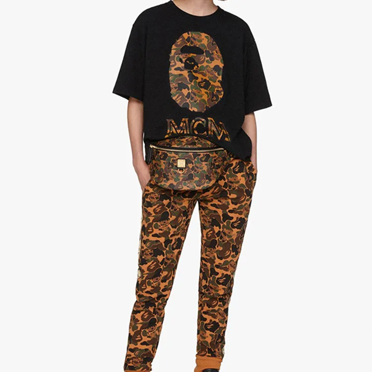A BATHING APE MCM Collaboration Sheepskin Fanny Pack Regular Unisex Yellow Camouflage-2