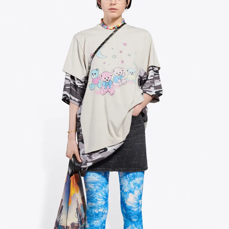 Balenciaga Love Bear Women'ss Oversized T Shirt Camo-3
