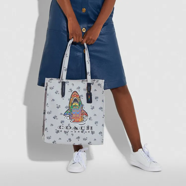 COACH Recycled Tote Leather Tote Bag Shopping Bag Handbag Crossbody Bag Shoulder Bag Women's Light Gray-4