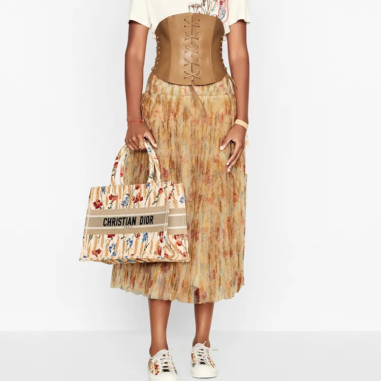 DIOR BookTote Embroidery Canvas Canvas Bag Tote Bag Shopping Bag Handbag Small Size Women's Beige/Multicolor-4
