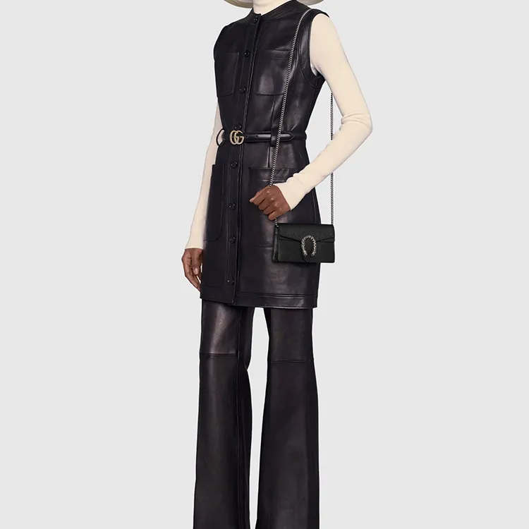 GUCCI Dionysus Super Mini Leather Chain Shoulder Bag Black-7
