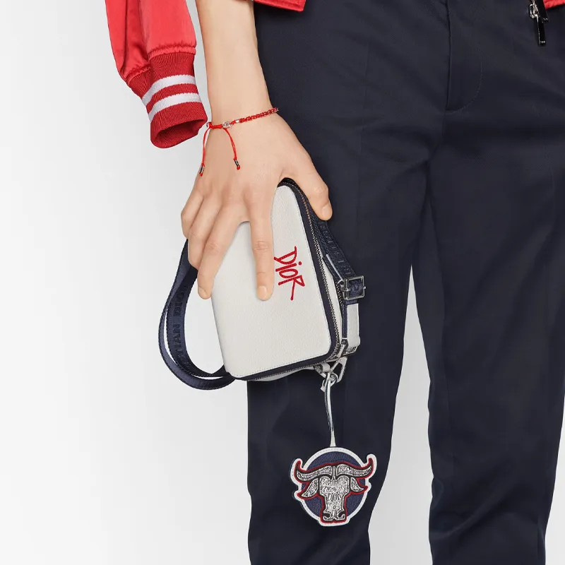 DIOR Grained Calfskin Clutches Shoulder Bags Men's White-6
