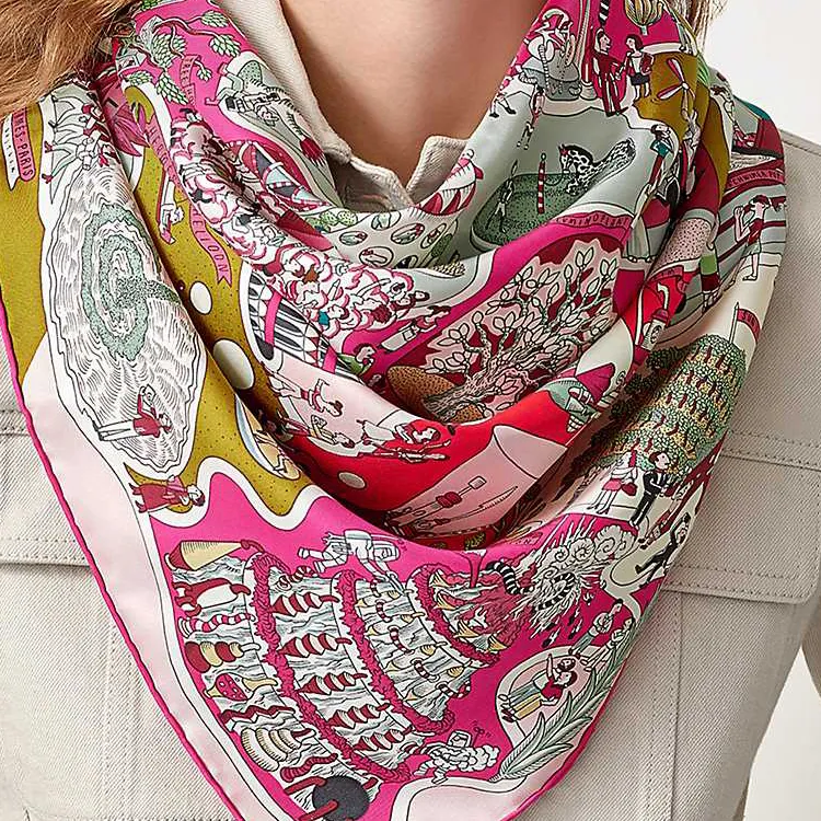 HERMES Silk Scarves Women's Fuchsia-1