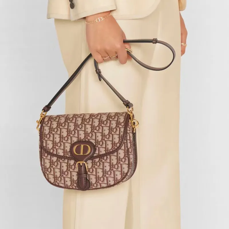 DIOR Bobby Cow Leather Handbag Shoulder Bag Crossbody Bag Medium Size Women's Brown-7