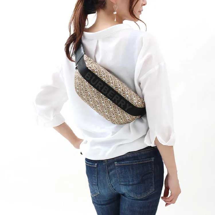 Burberry Cow Leather Fanny Pack Sling Bags Unisex Beige-4
