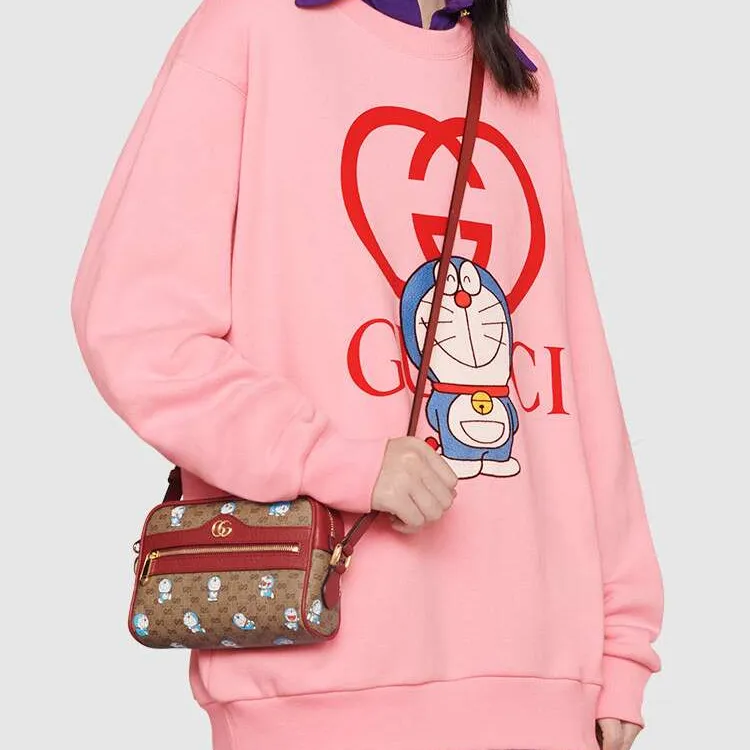 GUCCI Doraemon Collaboration Canvas With Leather Camera Bags Crossbody Bags Shoulder Bags Unisex Brown-8