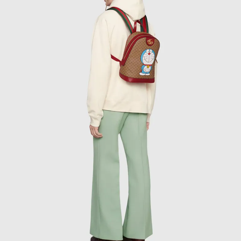 GUCCI Doraemon Collaboration Canvas With Leather Backpack Regular Unisex Ebony/Red-9
