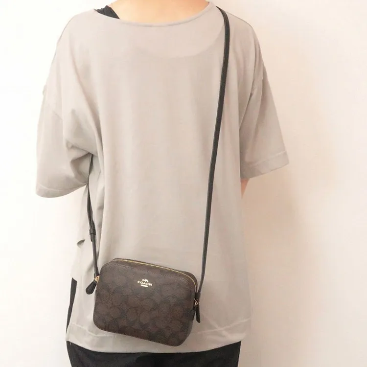 COACH Camera Coated Canvas With Leather Camera Bag, Small Square Bag, Crossbody Bag, Shoulder Bag Women's Dark Brown-4