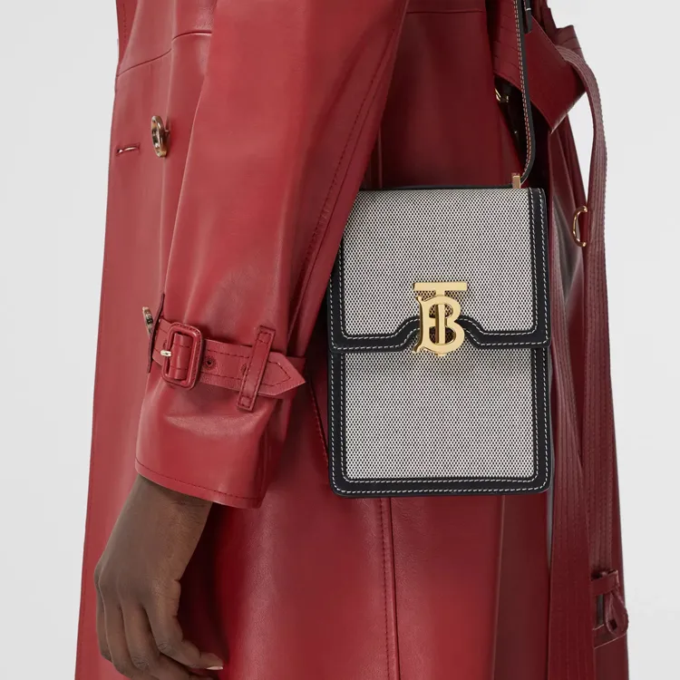 Burberry Robin Cotton Canvas With Two Tone Leather Shoulder Bag, Crossbody Bag, Cell Phone Pouch Women's-4