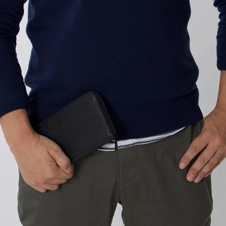 COACH Accordion Wallet Cross Grain Leather Wallet Men's Black-5