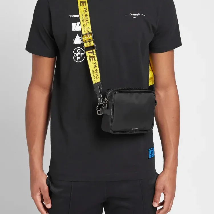 OFF WHITE Crossbody Nylon Leather Trim Black Yellow-4