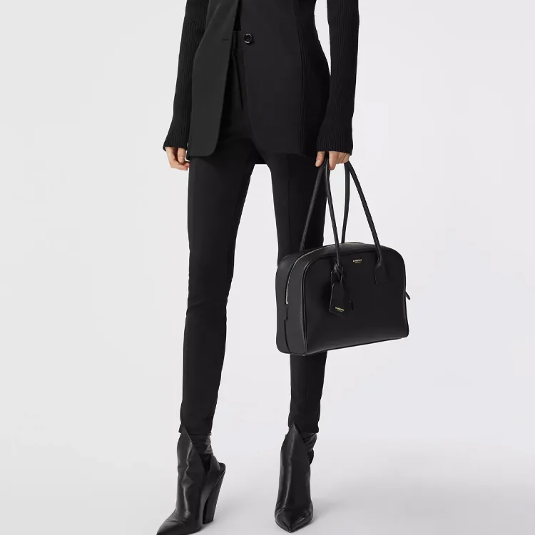 Burberry Cube Calfskin Bowling Bag Handbag Shoulder Bag Medium Size Women's Black-5