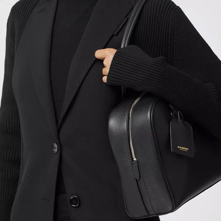 Burberry Cube Calfskin Bowling Bag Handbag Shoulder Bag Medium Size Women's Black-6