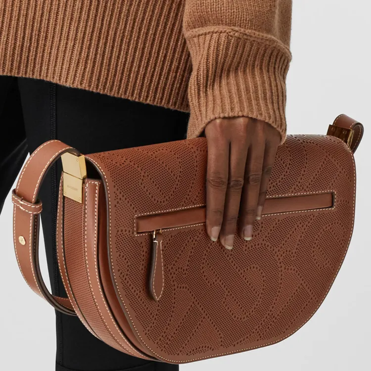 Burberry Olympia Perforated Leather Shoulder Bag Crescent Bag Portable Crossbody Bag Shoulder Bag Women's Tan-6