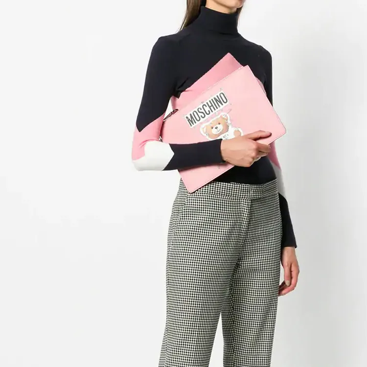 MOSCHINO Polyester Laptop Bag Clutch Large Size Unisex Pink-5