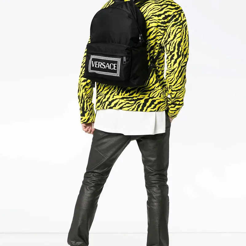 VERSACE Fabric Backpack Large Size Unisex Black-4