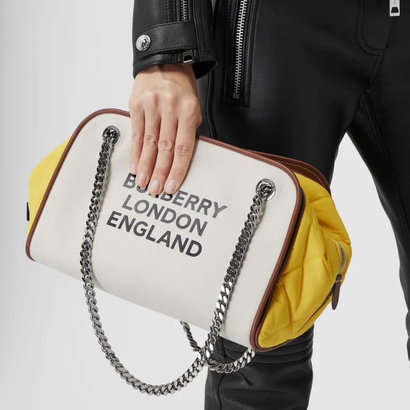 Burberry Cube Cotton Canvas Bag Handbag Shoulder Bag Women's Natural & Yellow-5
