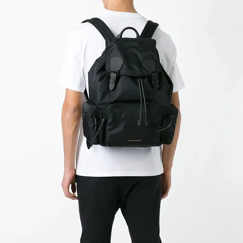 Burberry Leather Backpack Large Size Men's Black-4