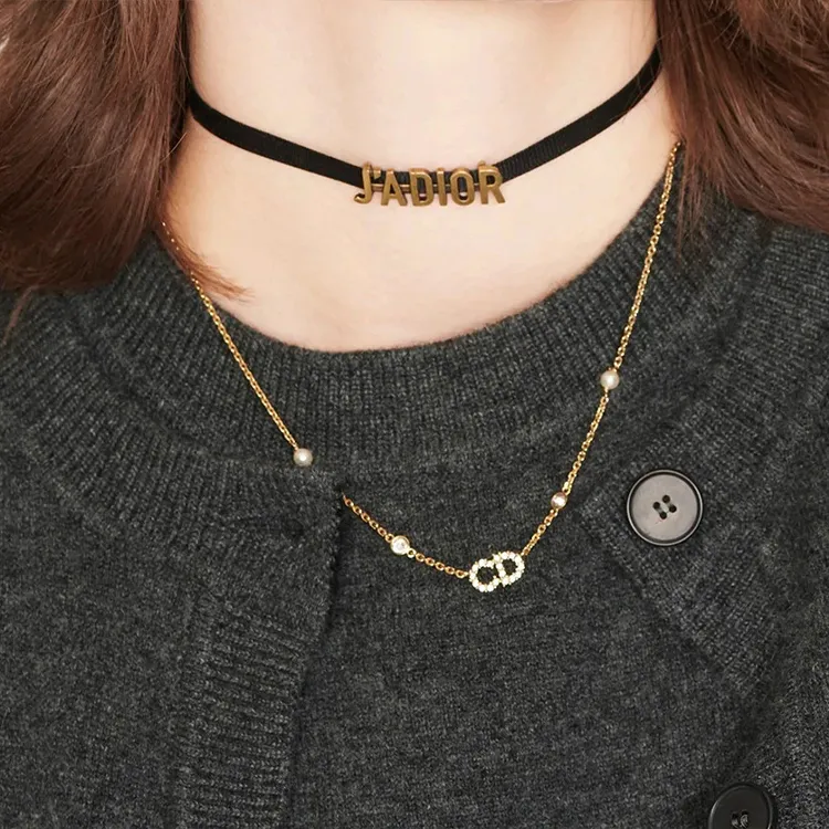 DIOR Metal, Grosgrain Ribbon Necklaces Women's-2