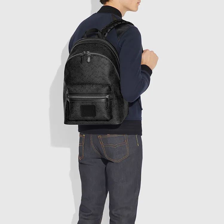 COACH Academy Canvas With Leather Backpack Tubas Men's Charcoal Black-8