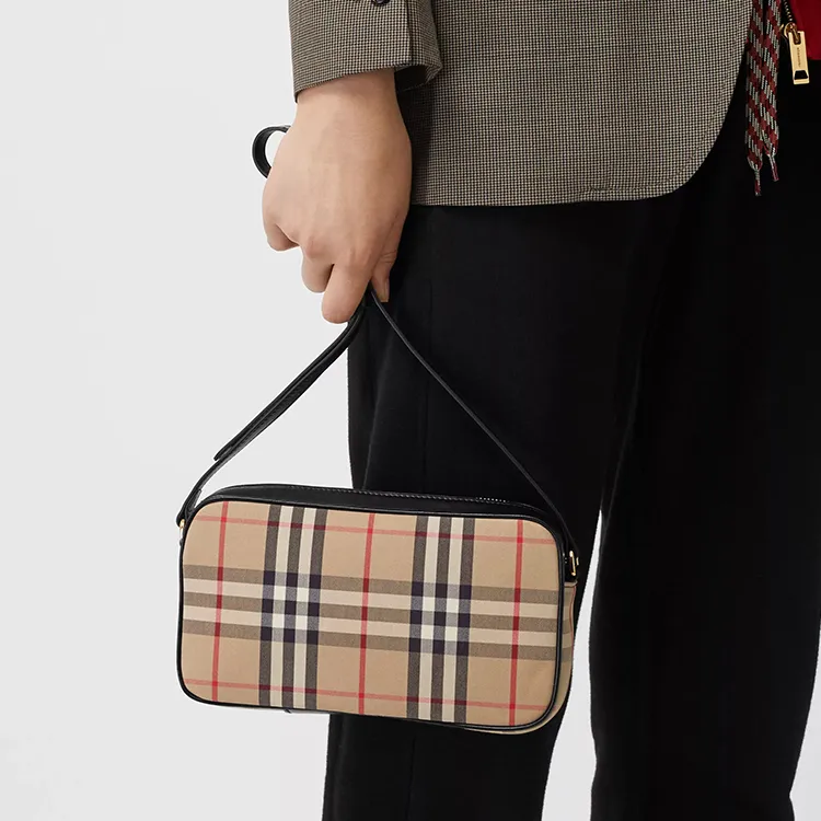 Burberry Vintage Leather With Fabric Camera Bag, Shoulder Bag, Crossbody Bag Trumpets Women's Archive Beige-6