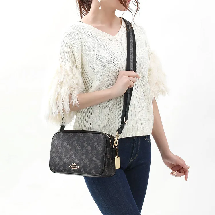 COACH Jes Leather Camera Bags Shoulder Bag Crossbody Bag Women's Black Brown-5