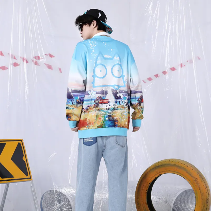 XXGOGO Crew Neck Loose Fit Regular Sweatshirt All Unisex Print Blue-4