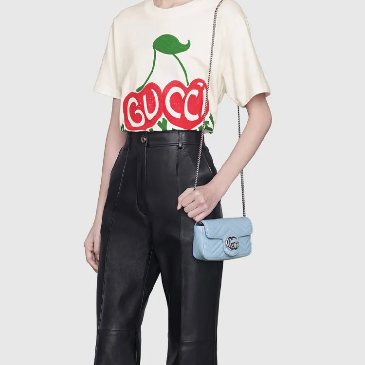 GUCCI GG Marmont Leather Crossbody Bag, Shoulder Bag Women's Blue & Candy & Unicorn Colors-8