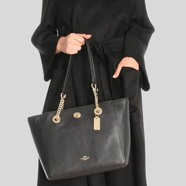 COACH Turnlock Tote Bag Shopping Bag Handbag Shoulder Bags Women's Black-5