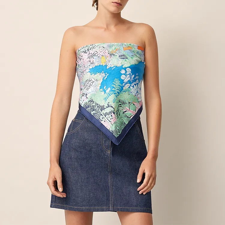 HERMES Silk Scarves Women's Denim Blue-1