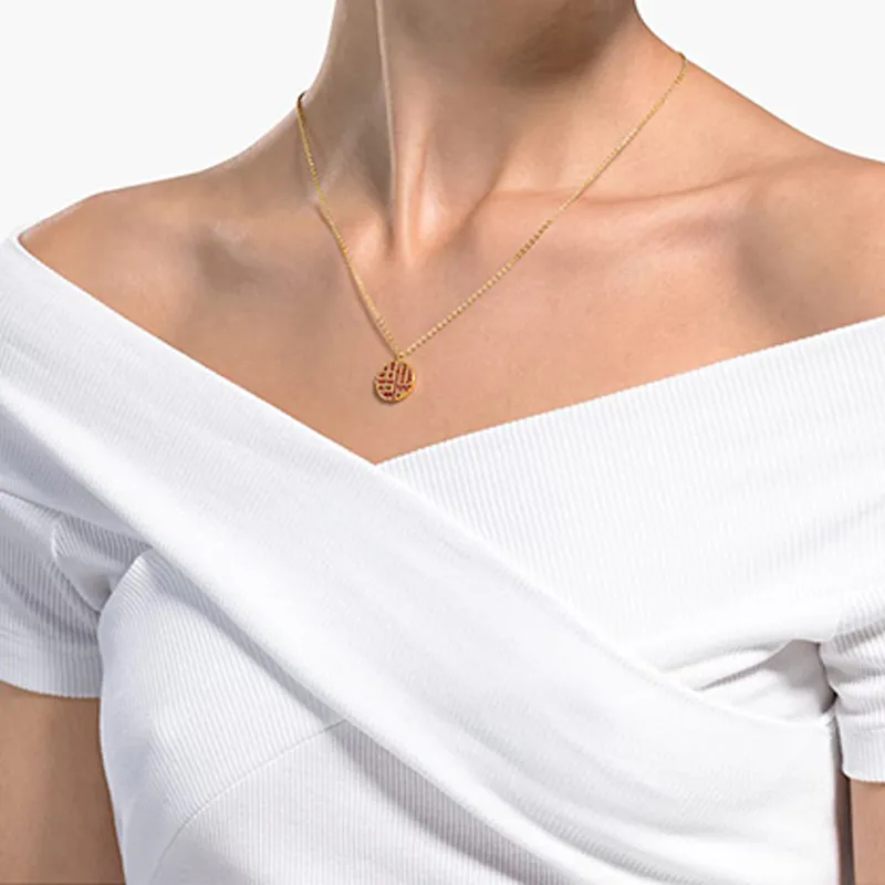 Swarovski Full Blessing Gold Tone Plated Necklaces Women's Red-4