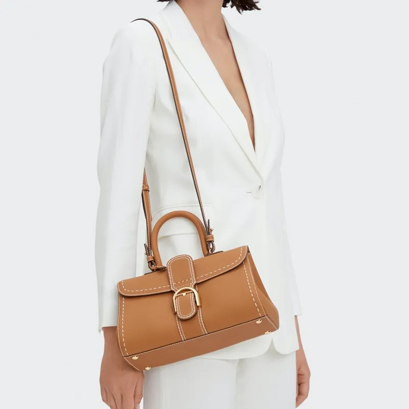 Delvau Brillant East/West Grained Calfskin Shoulder Bag Crossbody Bag Handbag Mini Women's Brown-4