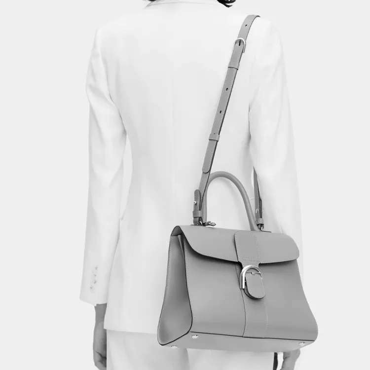Delvau Brillant Cow Leather Handbag Medium Size Women's Brown-4