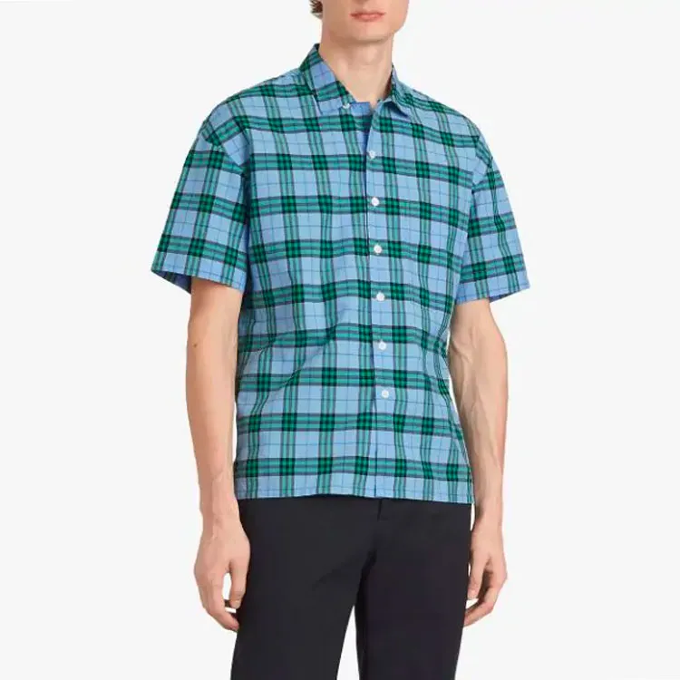 Burberry Shirts Men Blue Green Plaid-2