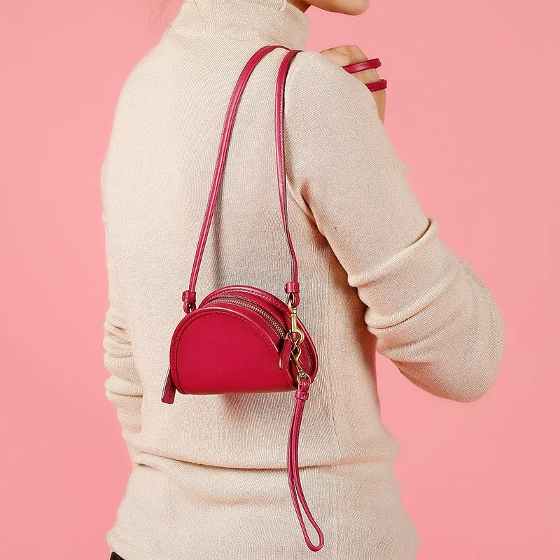 COACH Leather Coin Purse, Shoulder Bag, Crossbody Bag Mini Women's Rose Red-6