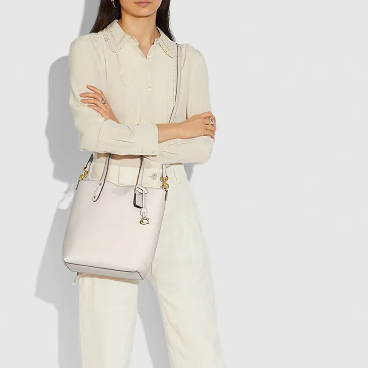 COACH Central Cow Leather Tote Bag Shopping Bag Shoulder Bag Crossbody Bag Handbag Medium Size Women's White-5