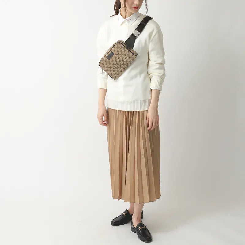 GUCCI Canvas With Leather Sling Bag, Fanny Pack Regular Unisex Ebony/Brown-7