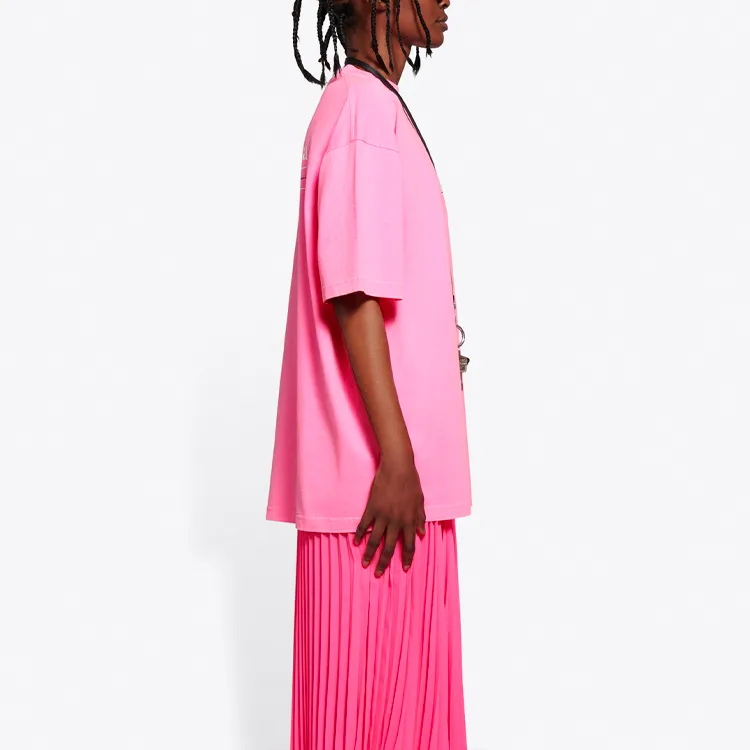 Balenciaga Drop Shoulder Sleeve T Shirt Women's Pink Loose Fit Style-4