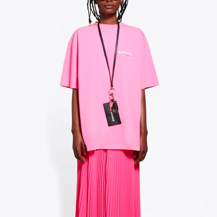 Balenciaga Drop Shoulder Sleeve T Shirt Women's Pink Loose Fit Style-2
