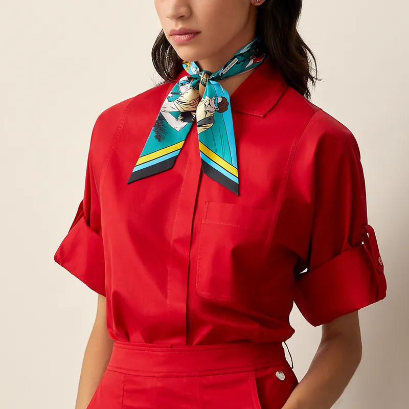 HERMES Silk Scarves Women's Teal Blue-1