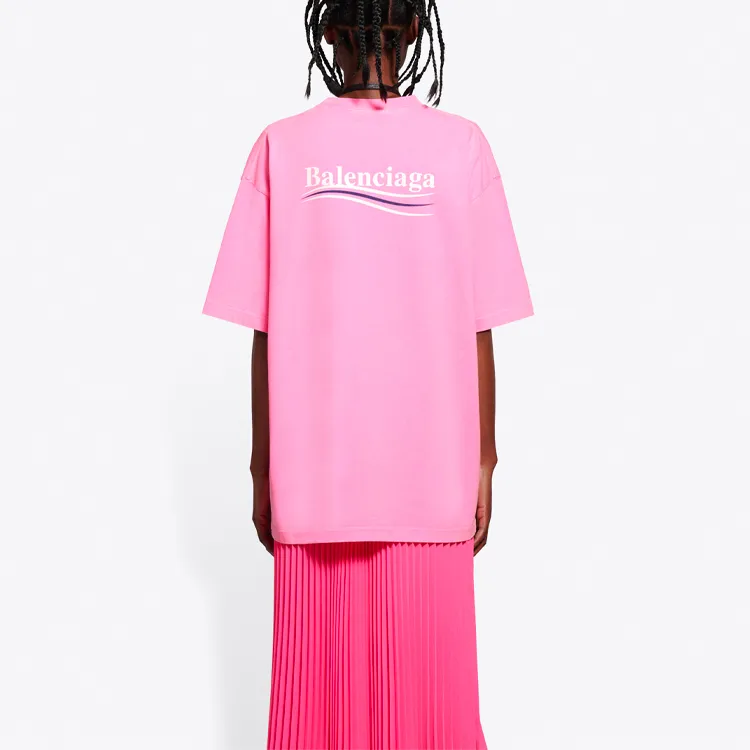 Balenciaga Drop Shoulder Sleeve T Shirt Women's Pink Loose Fit Style-3