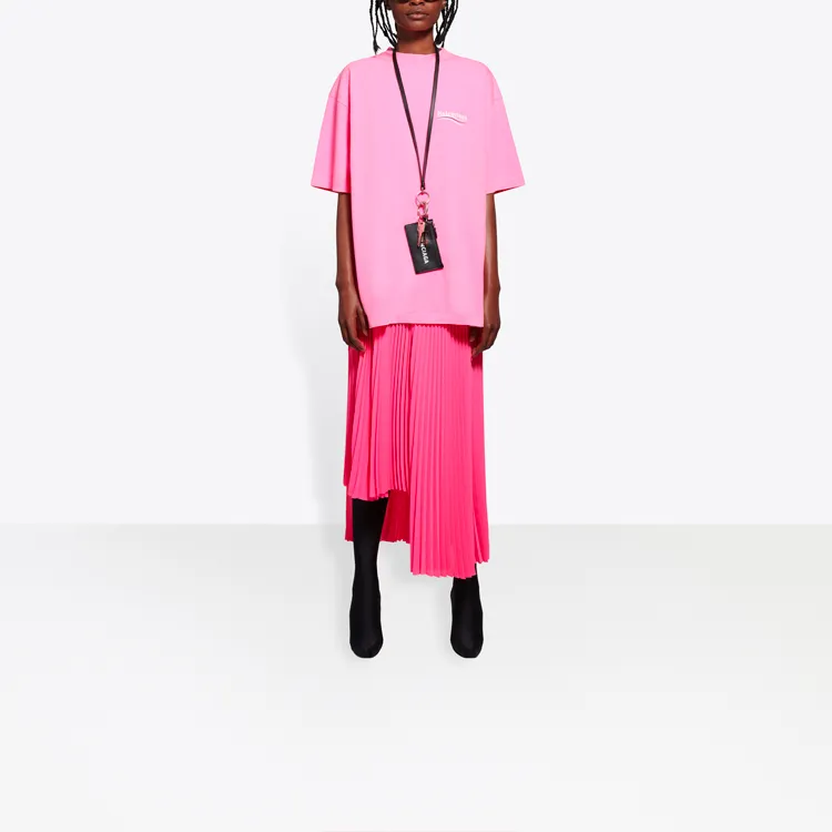 Balenciaga Drop Shoulder Sleeve T Shirt Women's Pink Loose Fit Style-5
