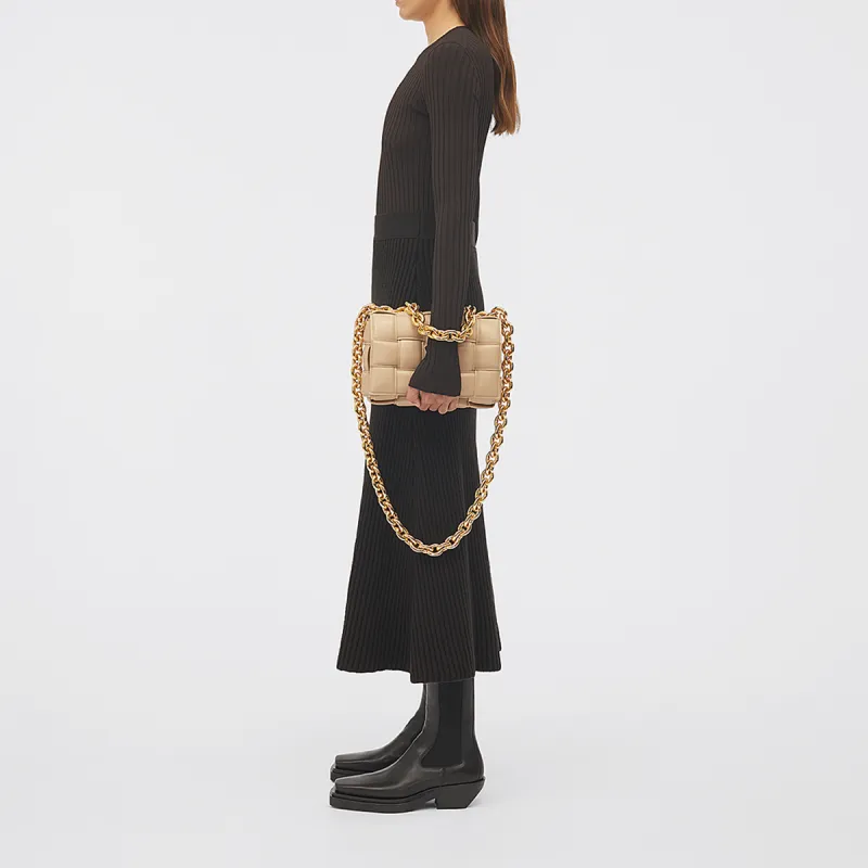Bottega Veneta Chain Cassette Padded Intreccio Shoulder Bag Porridge-3