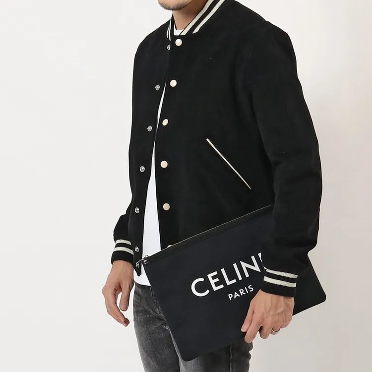 CELINE Canvas Bag Clutch Unisex Black-3