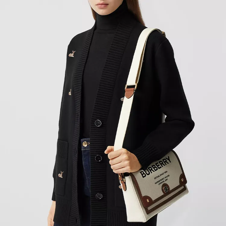 Burberry Horseferry Print Canvas Note Crossbody Bag Natural/Tan-5
